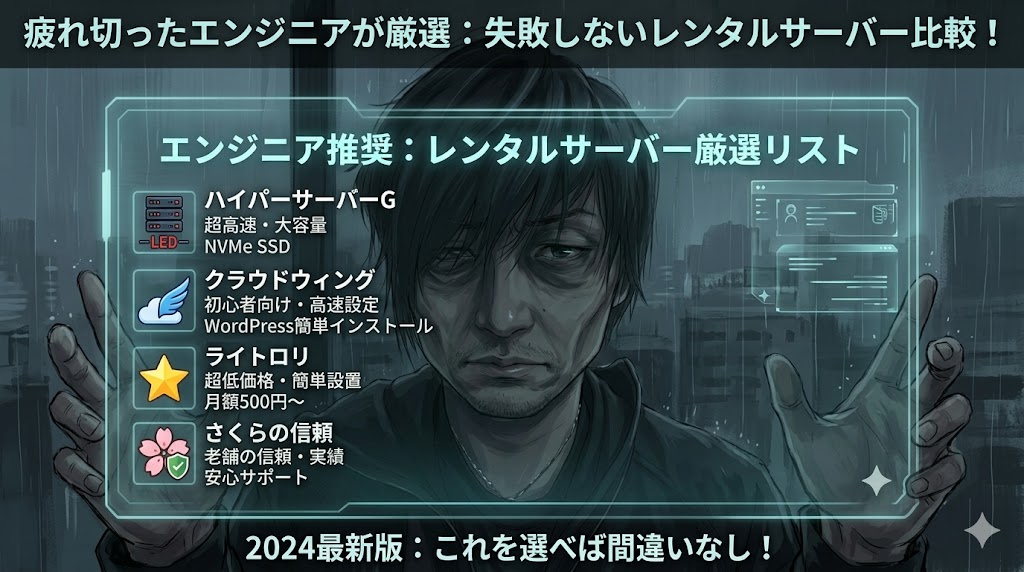 ConoHa WING, エックスサーバー, ロリポップの3社のスペックと表示速度、月額料金の差を比較したインフォグラフィック風の画像。