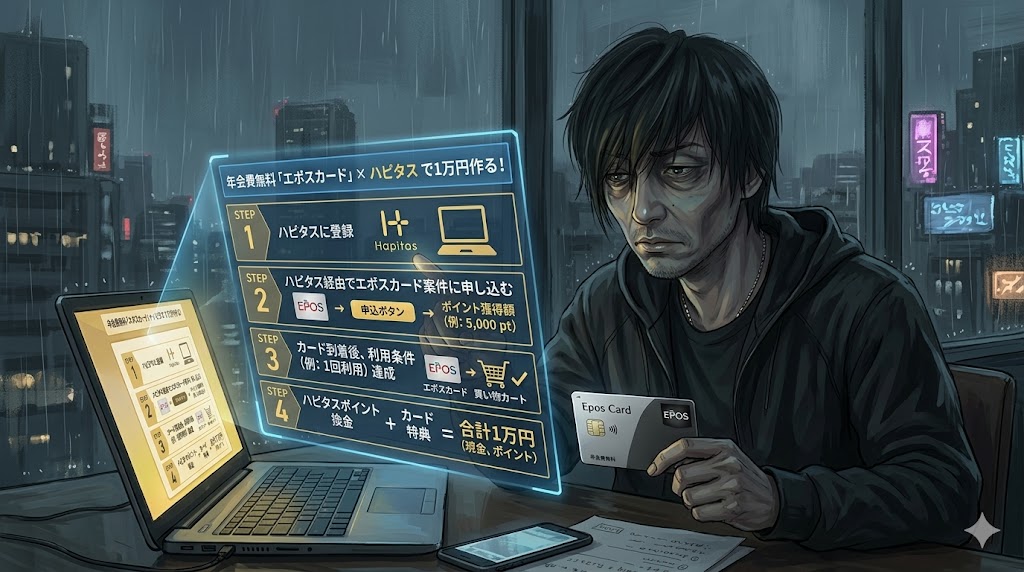 エポスカード×ハピタス合わせ技で1万円作る手順2026｜年会費永久無料カードのセルフバック実録