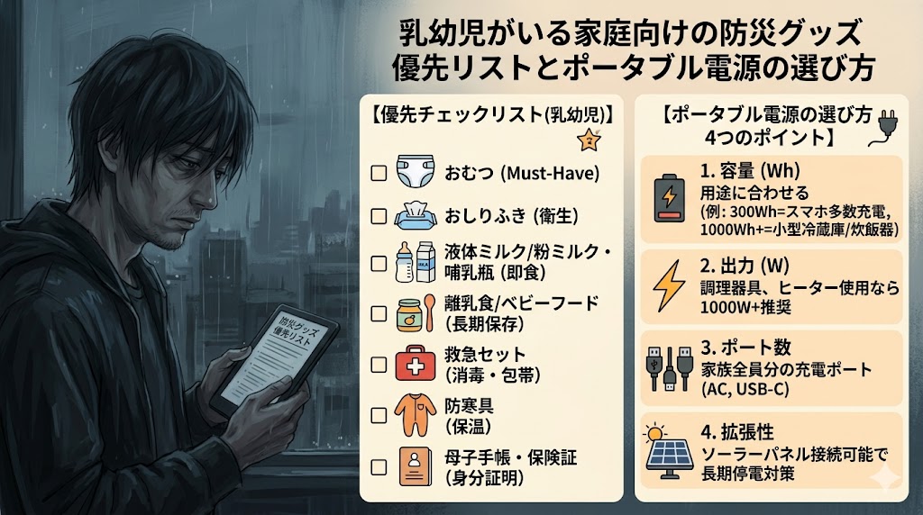 子育て家庭の防災グッズチェックリストとJackeryポータブル電源