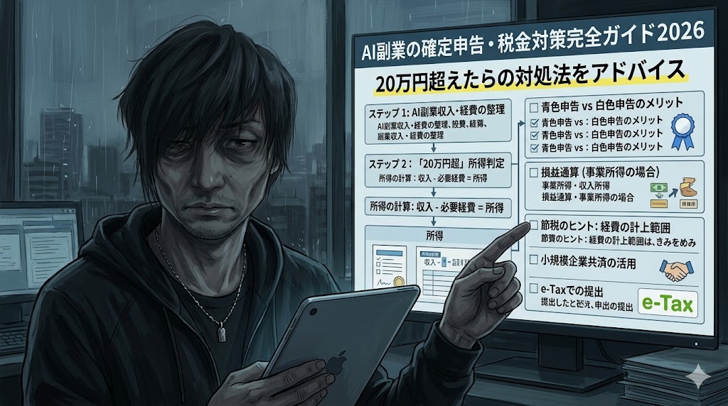 AI副業の確定申告・税金対策完全ガイド2026｜副業収入20万円超えたら必読