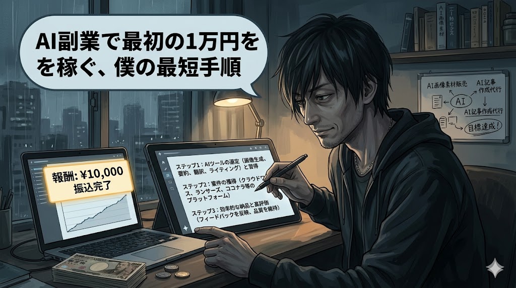 AI副業で最初の1万円を稼ぐ最短手順2026｜ノースキルから実践した全ステップ