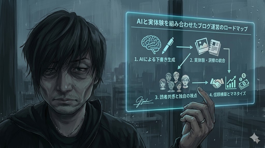 パソコンでChatGPTを使いブログ記事の構成を作る育休パパの様子