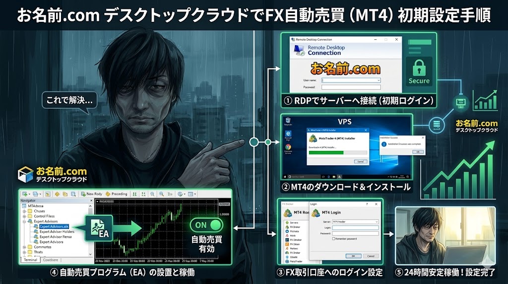お名前.com デスクトップクラウド MT4 設定手順 2026年最新版