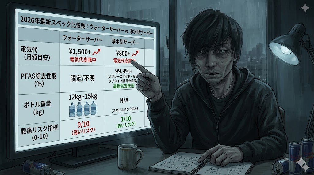 ウォーターサーバー 浄水型 2026 比較 PFAS 電気代