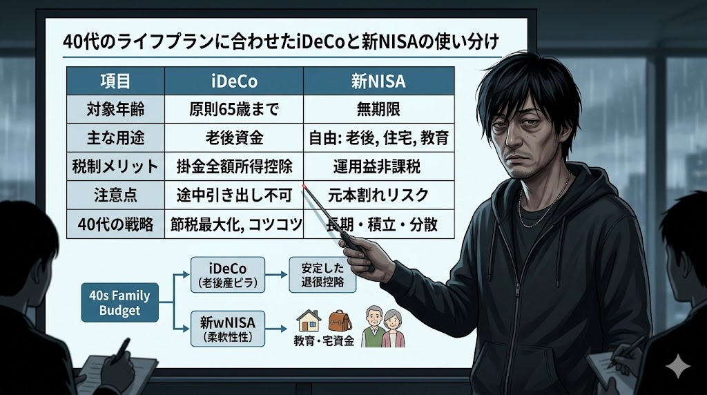 40代のiDeCoと新NISAの比較表と積立シミュレーション画像