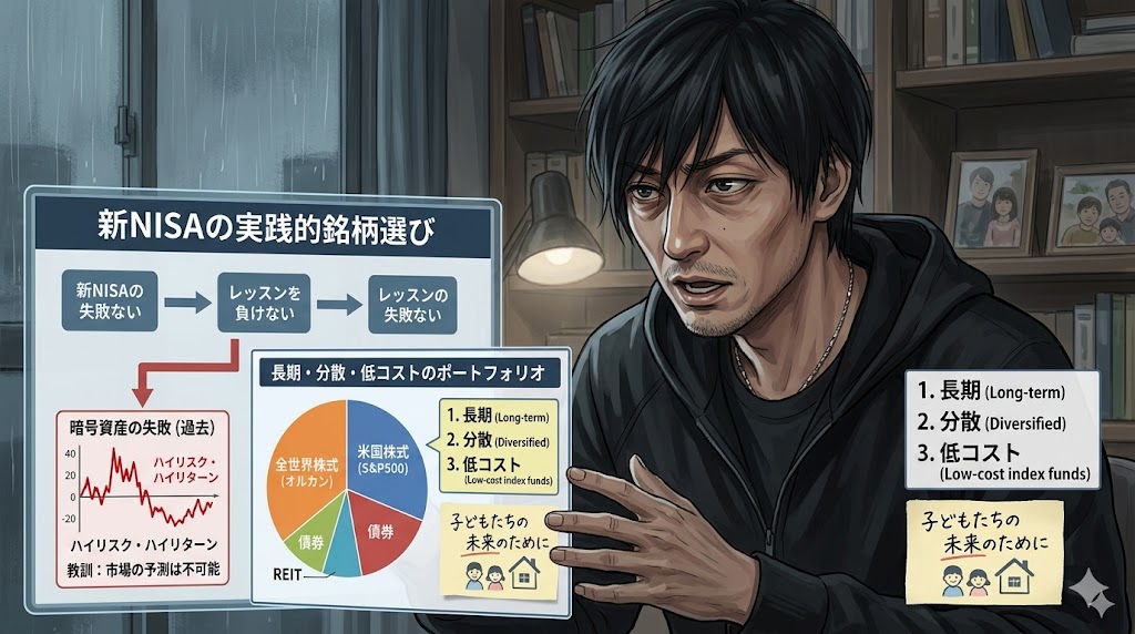 新NISAの銘柄比較を行う40代パパのための資産形成イメージ