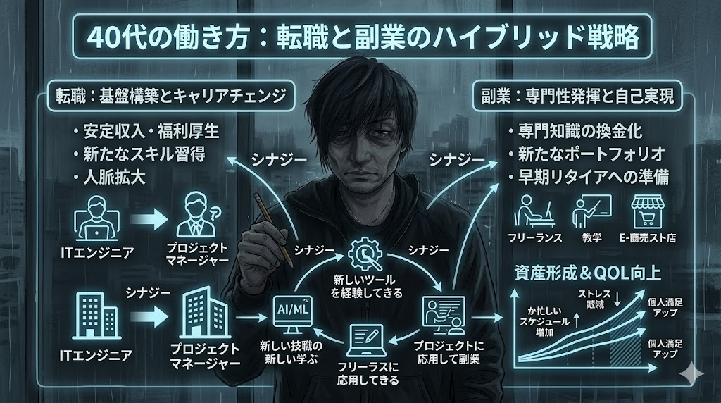 40代育休復職パパの転職と副業の比較表とハイブリッド戦略