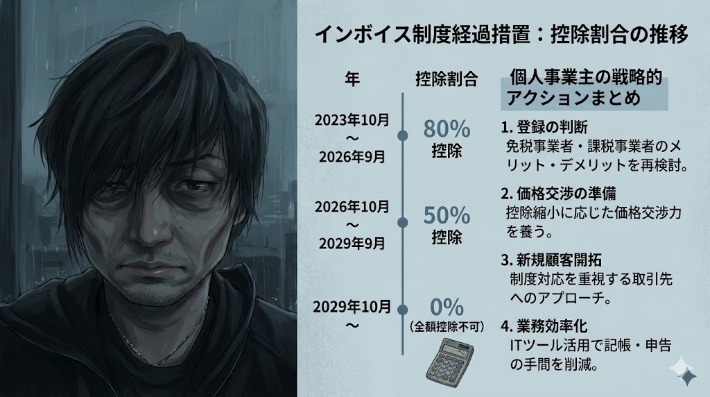 2026年10月からのインボイス経過措置変更（80%から50%へ）と個人事業主の対策