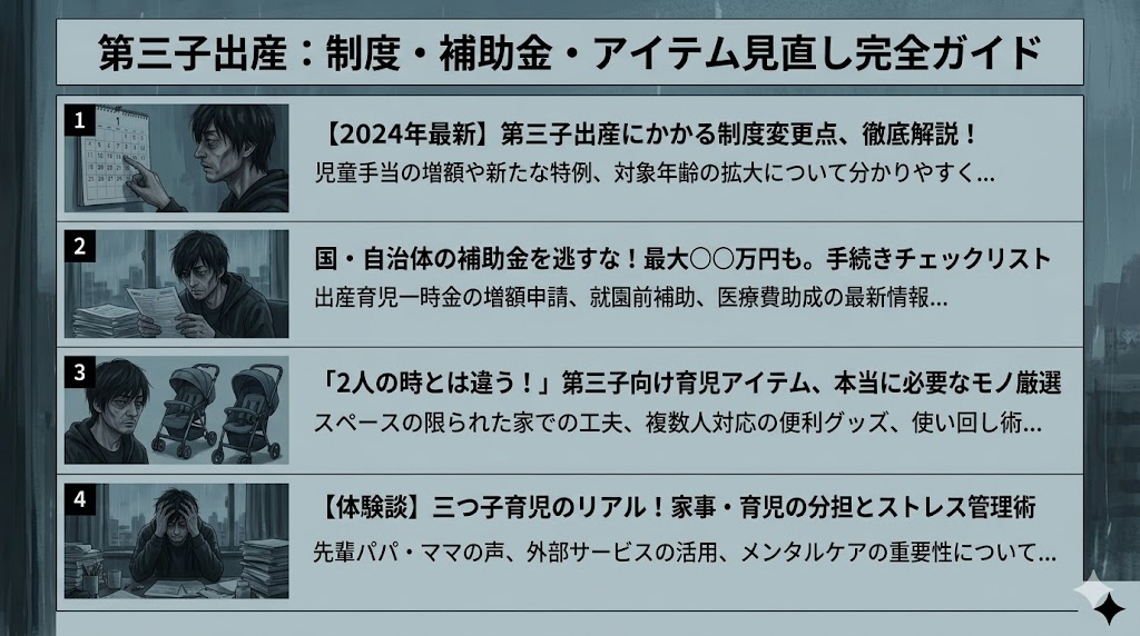 2026年第三子出産に向けた育児制度と補助金・手続きガイドのインデックス