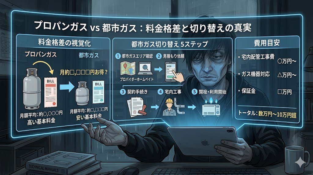 プロパンガスから都市ガスへ切り替える際のガス管工事の様子